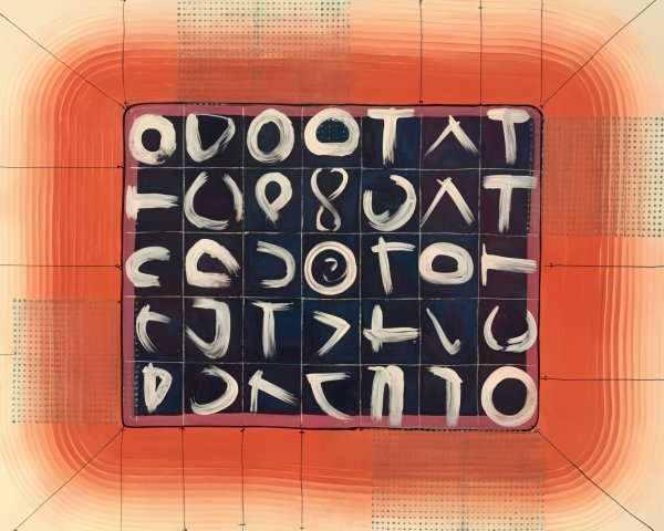 Abstract Brush-Stroke Characters on Orange Background