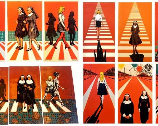 Vibrant Pop-Art Collage of Nuns and Women
