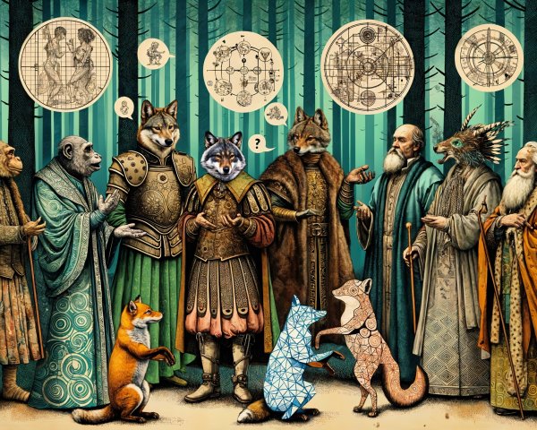 Whimsical Gathering of Animals and Humans in Armor