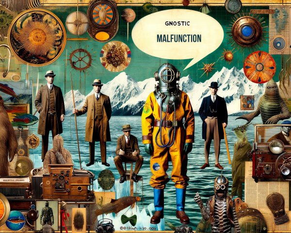 Collage Artwork Featuring Diver, Bigfoot, and Mountains