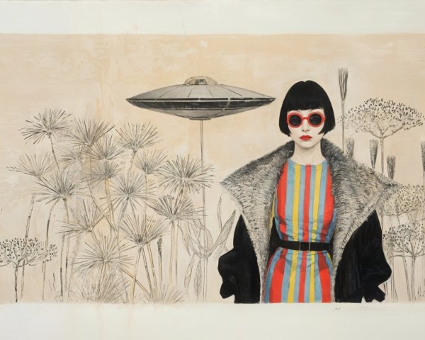 Stylized Illustration of Woman in Futuristic Setting