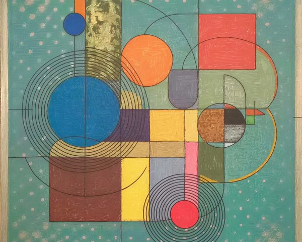 Abstract Oil Painting with Geometric Shapes and Colors