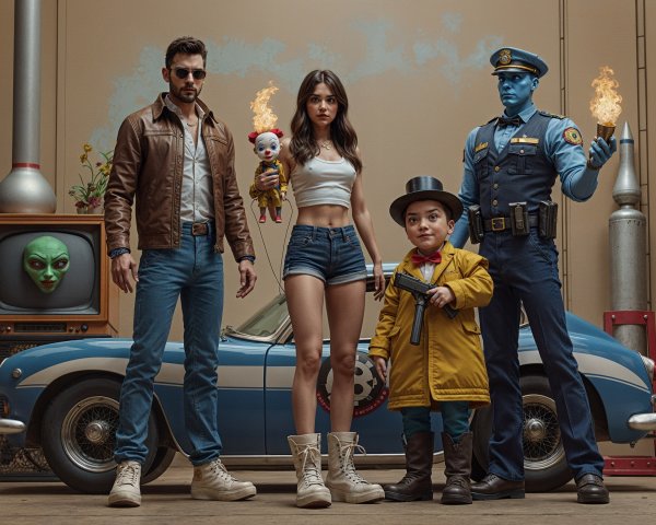 Unique Characters in Retro-Themed Group Pose