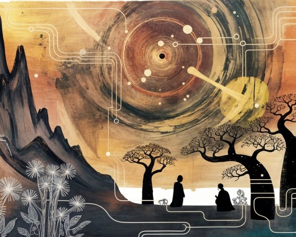 Serene Abstract Landscape with Cosmic Sky Elements