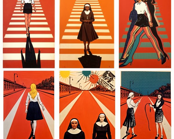 Six Vertical Panels of Dynamic Female Figures