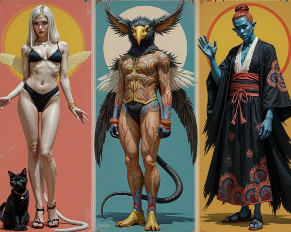 Three Unique Characters in Vibrant Fantasy Setting