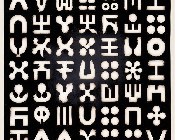 64 Unique Abstract Symbols in 8x8 Grid Formation