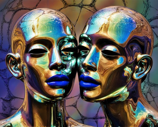 Robotic Heads with Metallic Surfaces and Colorful Background