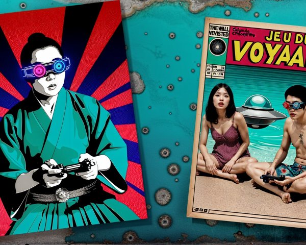Vibrant Graphic Design with Kimono and Retro Magazine