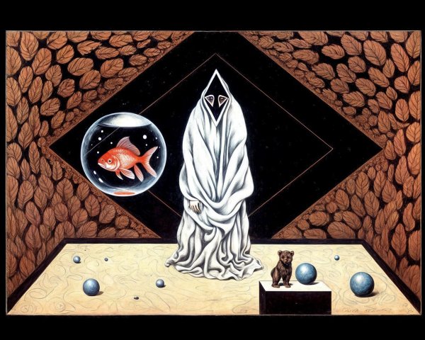 Mysterious Cloaked Figure in Surreal Room Setting