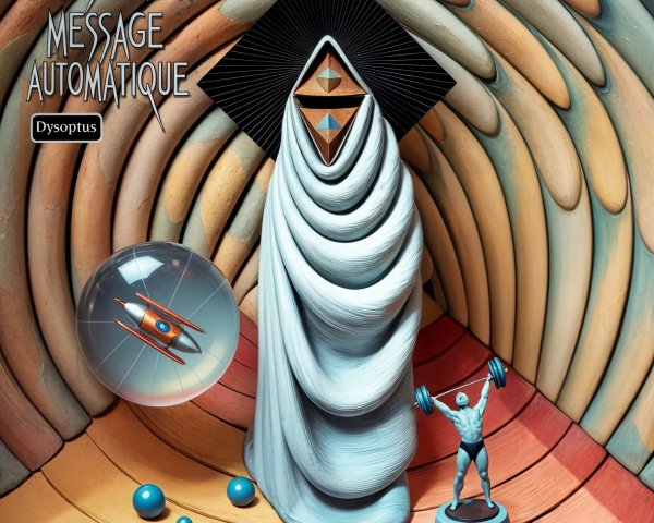 Surreal Abstract Composition with Cloaked Figure and Eye
