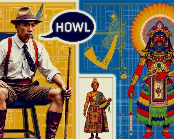 Stylish Young Man in Vintage Outfit with Colorful Art