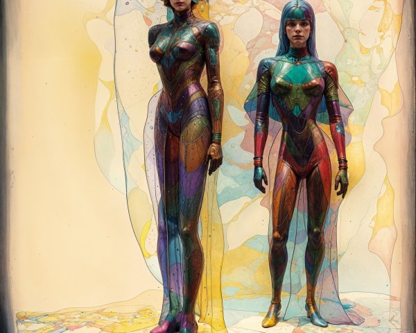 Futuristic Figures in Colorful Translucent Suits