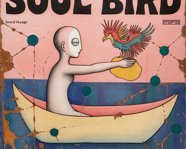 Whimsical Illustration of a Serene Figure and Bird