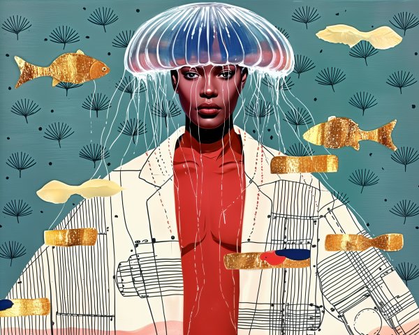 Surreal Portrait of Figure with Jellyfish Headpiece