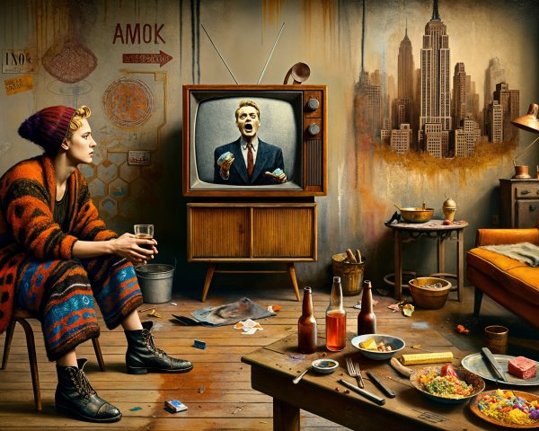 Vintage Illustration of a Grungy Room with Figure