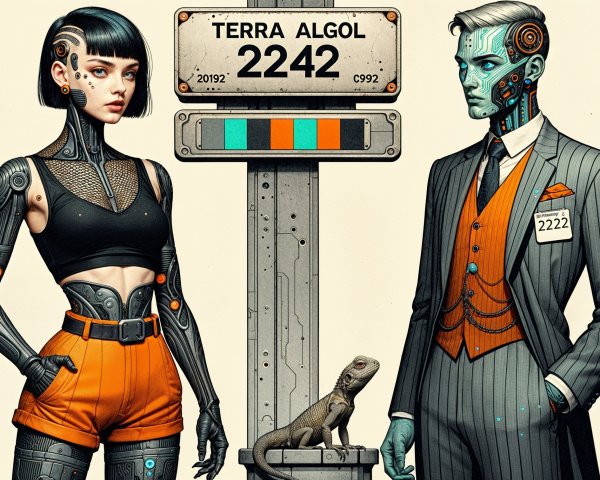 Futuristic Scene with Robotic Figures at TERRA ALGOL 2242