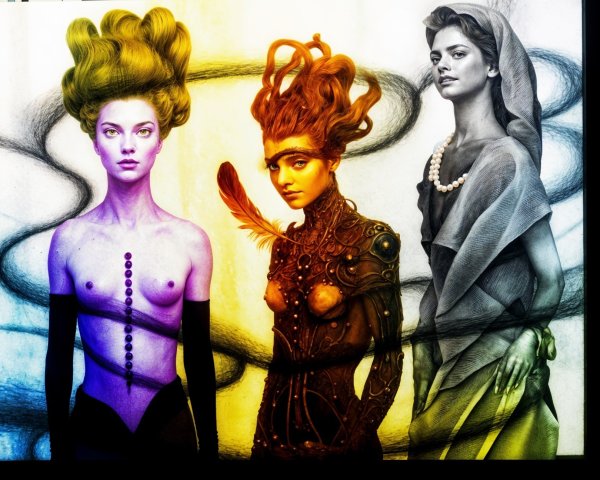 Stylized Female Figures on Colorful Backdrop