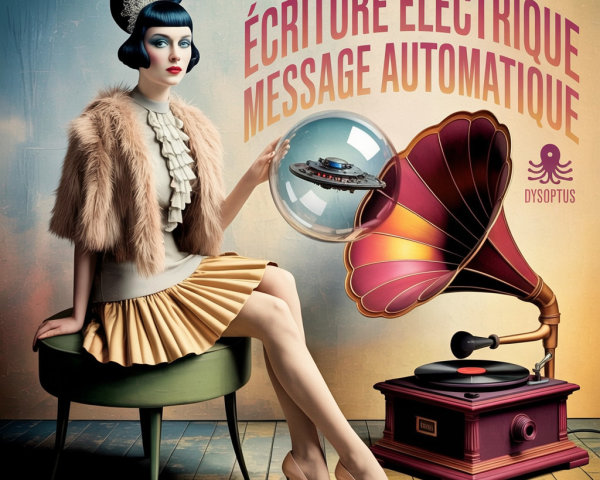 Vintage-Inspired Woman with Retro Gramophone and Text