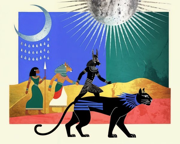 Vibrant Depiction of Ancient Egyptian Themes and Figures