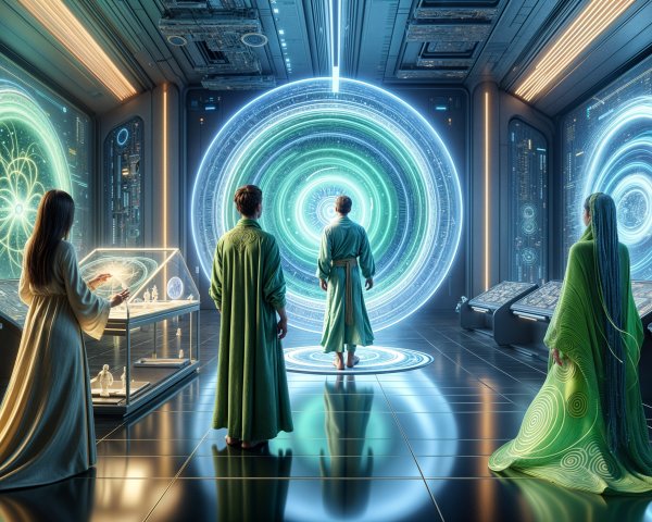 Futuristic Control Room with Portal and Advanced Displays