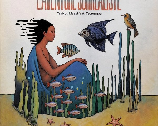 Underwater Surreal Scene with Woman and Fish