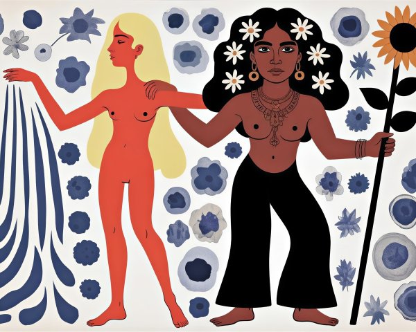 Stylized Female Figures with Nature Themes