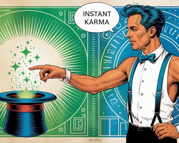 Stylish magician with top hat and glowing particles
