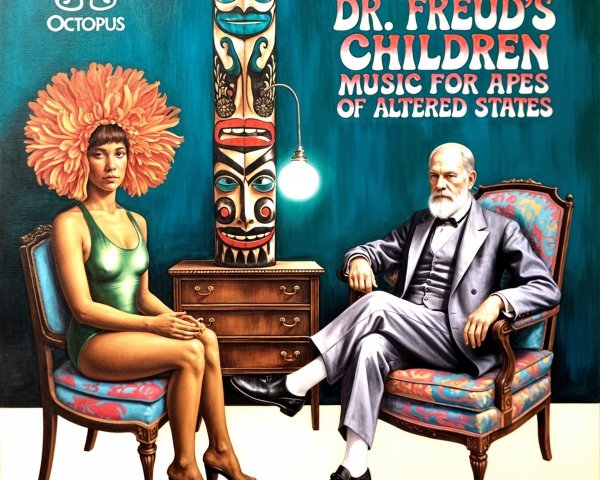 Surreal Album Cover with Floral Hairstyle and Masks