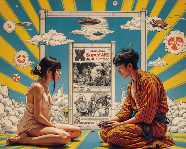 Retro-Inspired Scene with Colorful Comic Elements