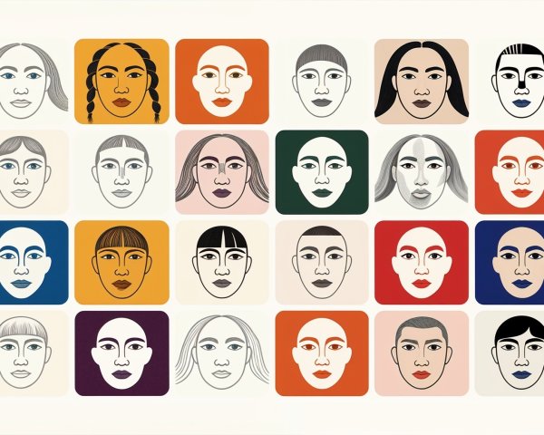 Grid of 20 Diverse Stylized Portraits in Colored Squares