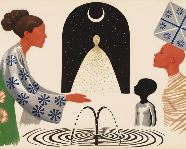 Contemplative Scene of Two Women and a Child