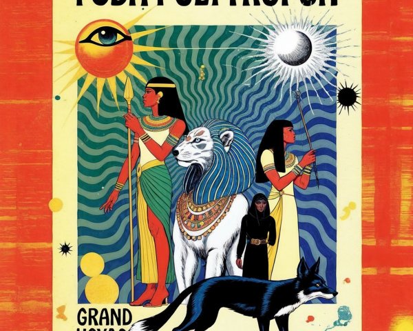 Surreal Egyptian Artwork with Regal Figures and Animals