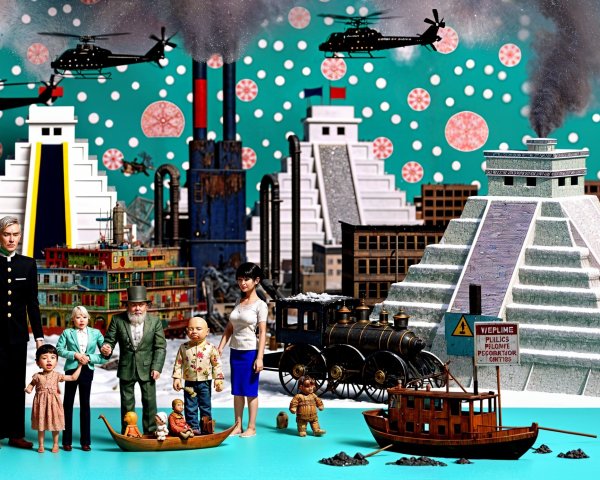 Miniature Diorama of Buildings and Toy Figures