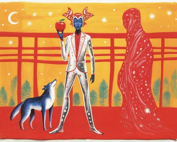 Vibrant Artwork with Figures and Nature Elements