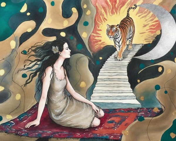 Serene Woman and Majestic Tiger in Dreamlike Setting