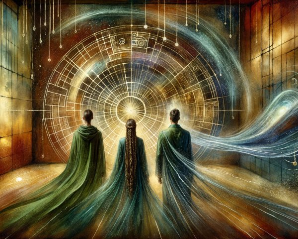 Cloaked Figures Observing Cosmic Energy Source