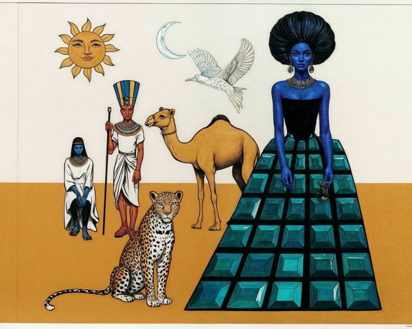 Ancient Egyptian Scene with Regal Woman and Leopard