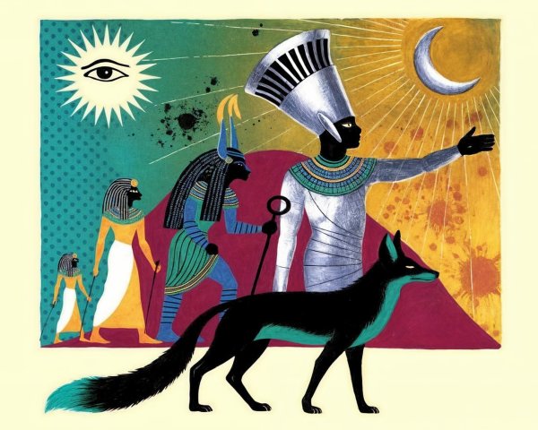 Egyptian-inspired scene with pharaoh and deities