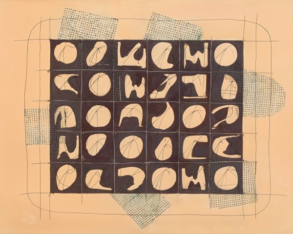 Abstract Grid with 16 Forms on Peach Background