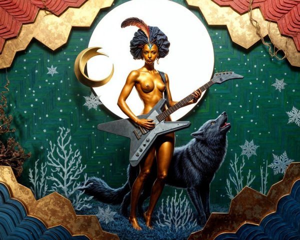 Artistic Fusion of Human and Wolf Elements with Guitar