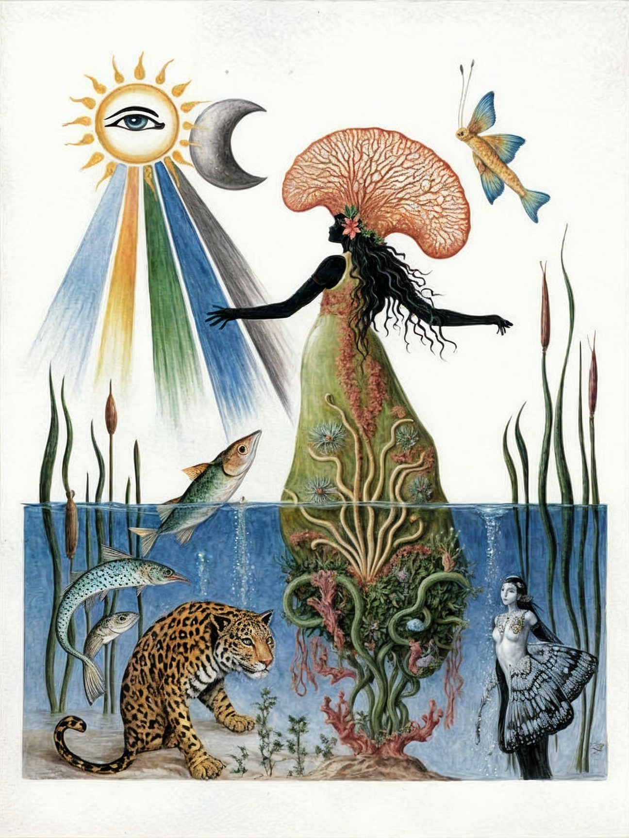 Mystical Figure in Vibrant Underwater Fantasy Scene