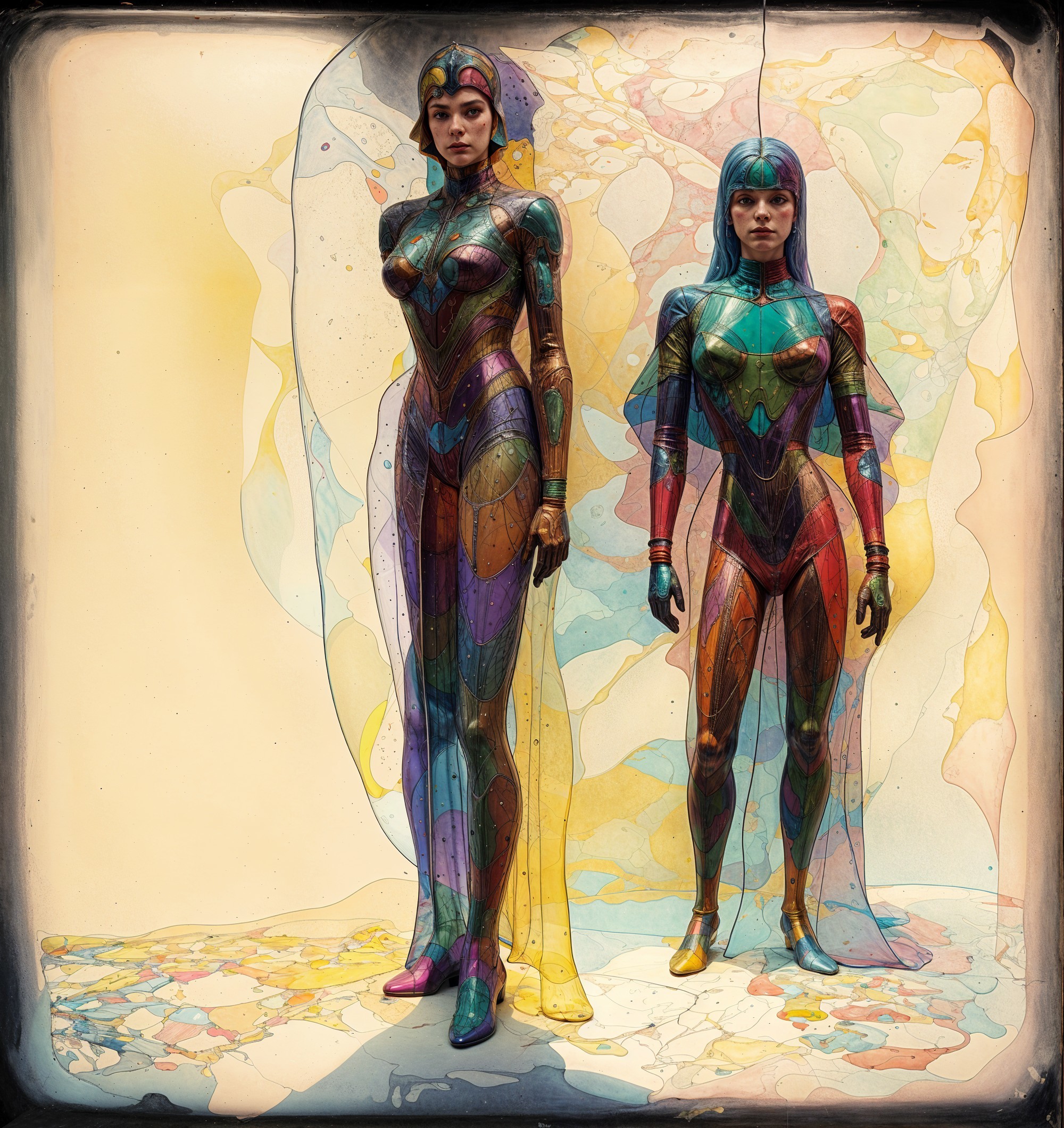 Futuristic Figures in Colorful Translucent Suits