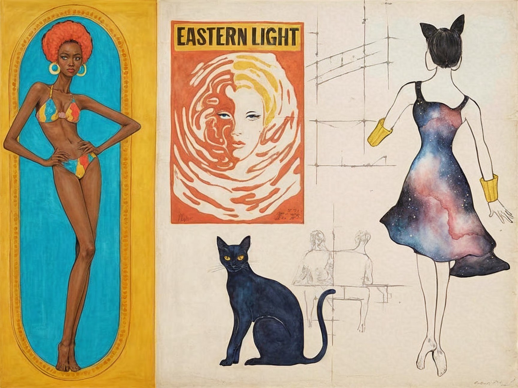 Split Composition of Fashion and Cosmic Design Elements