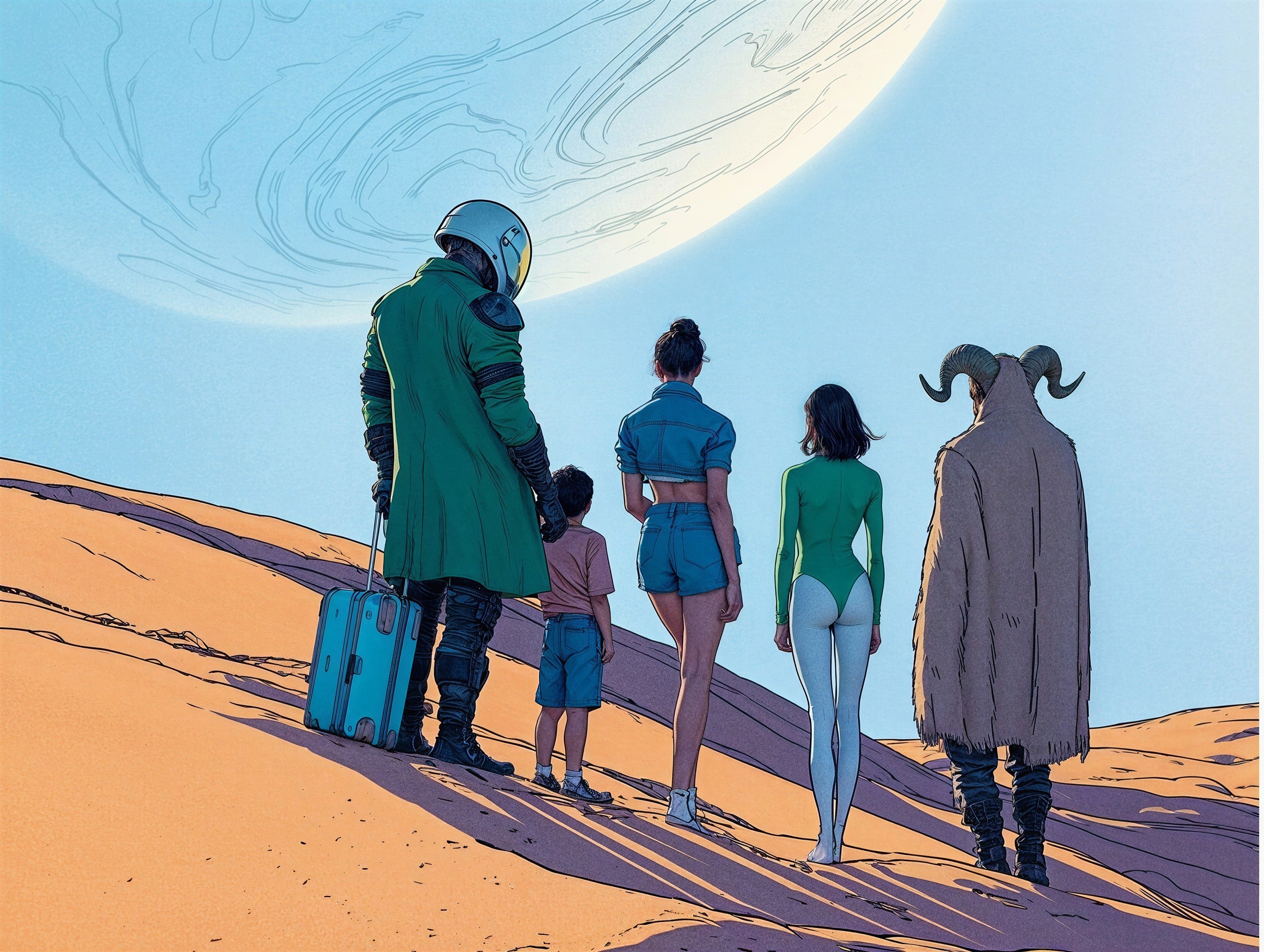Five Diverse Characters in a Sci-Fi Landscape