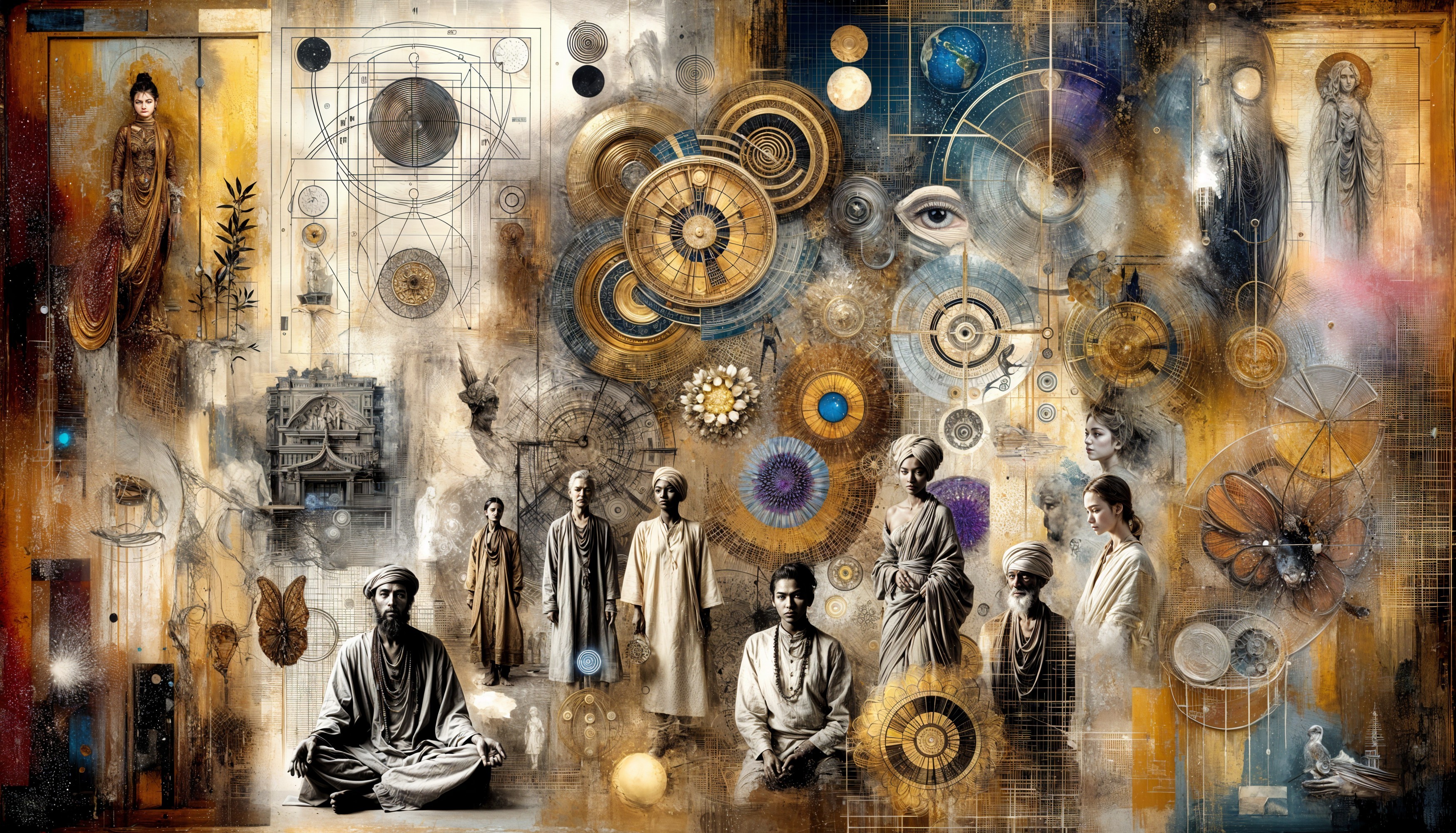 Vibrant Mixed-Media Abstract Painting with Figures