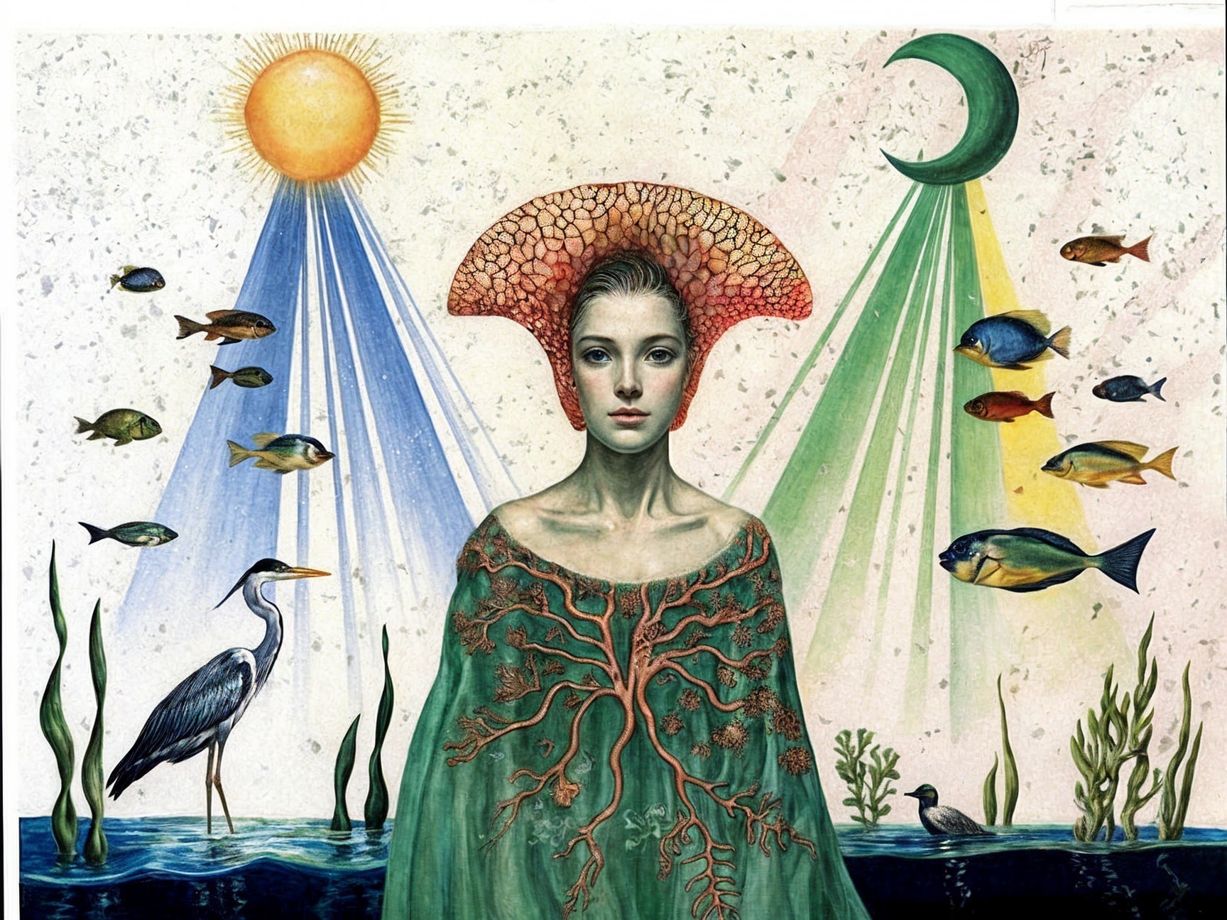 Surreal Illustration of Woman with Coral Headdress