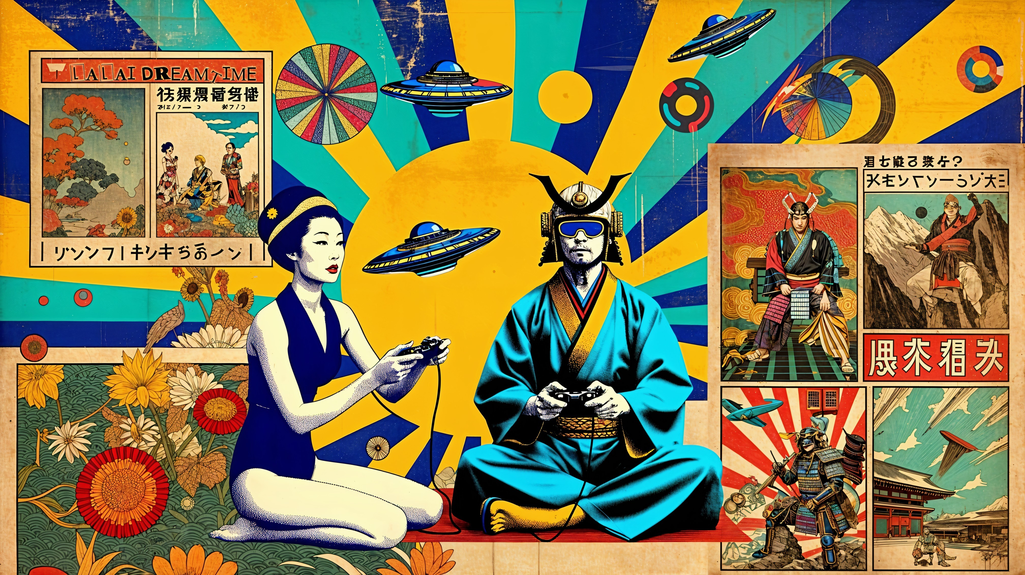Retro-Futuristic Collage of Japanese Culture and Gaming