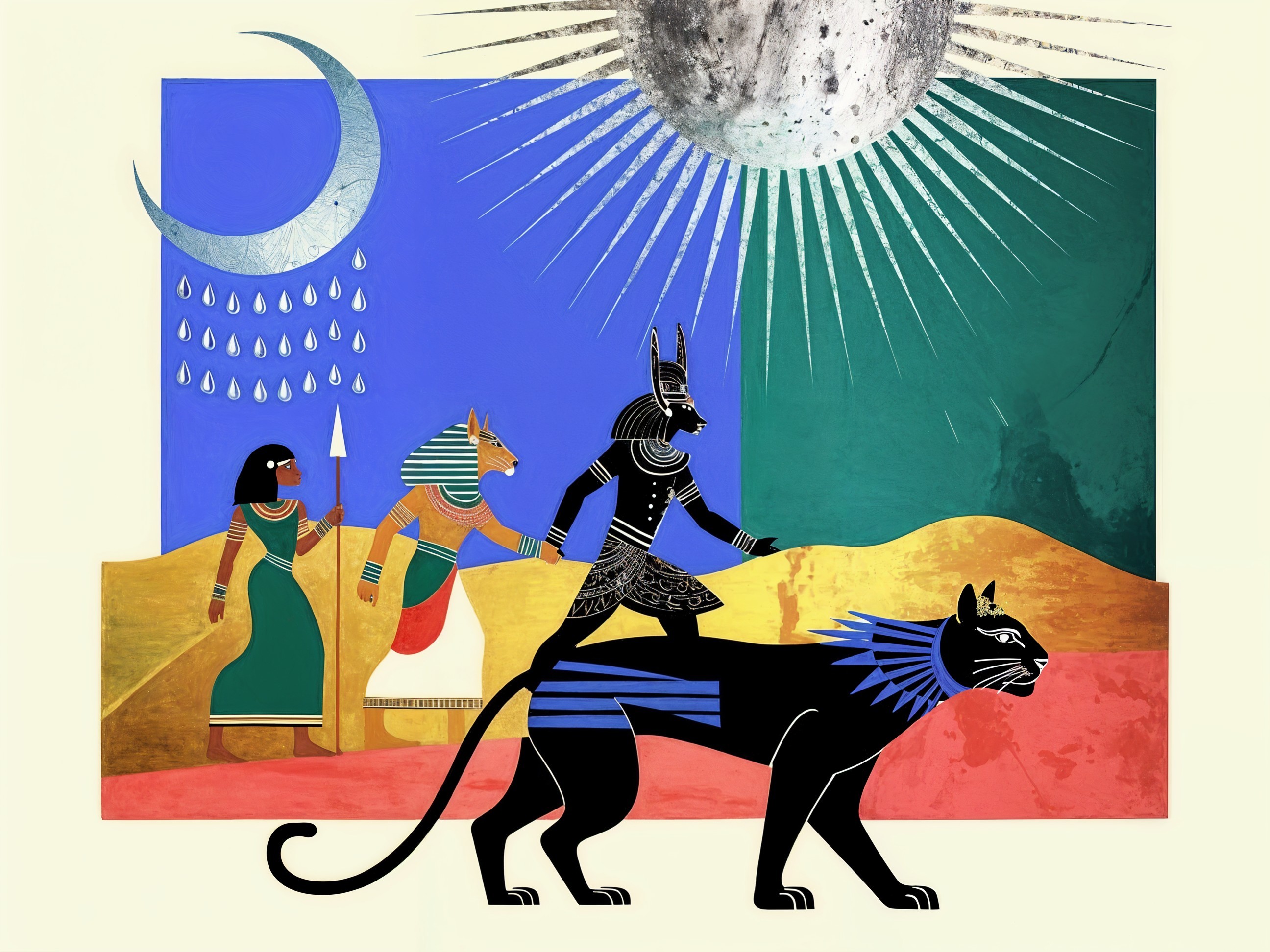 Vibrant Depiction of Ancient Egyptian Themes and Figures