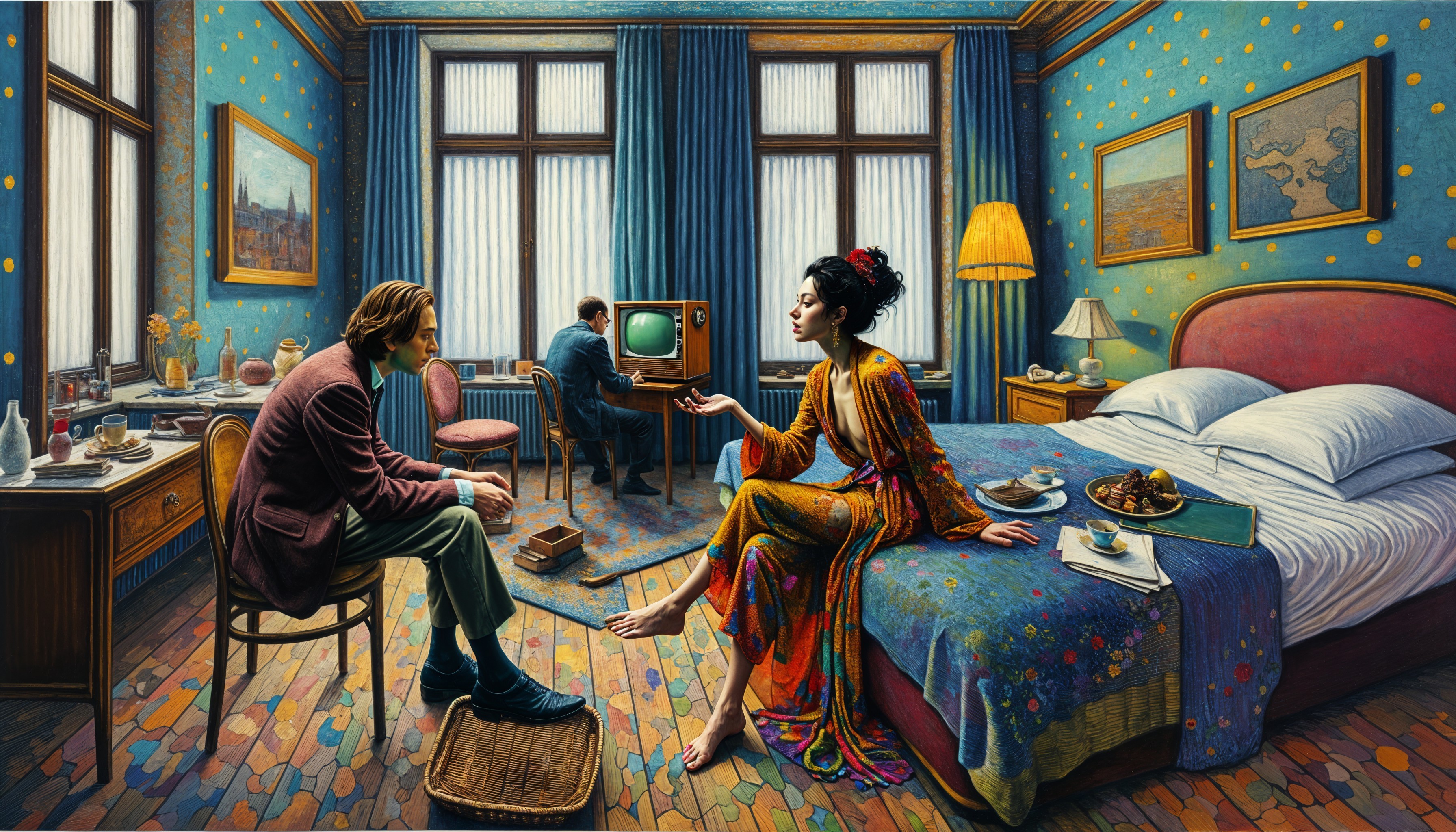 Vibrant Bedroom Scene with Detailed Elements and Colors